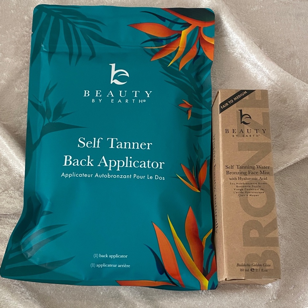 Beauty by Earth Self Tanner water mist and Back Applicator and Tanning Water Set